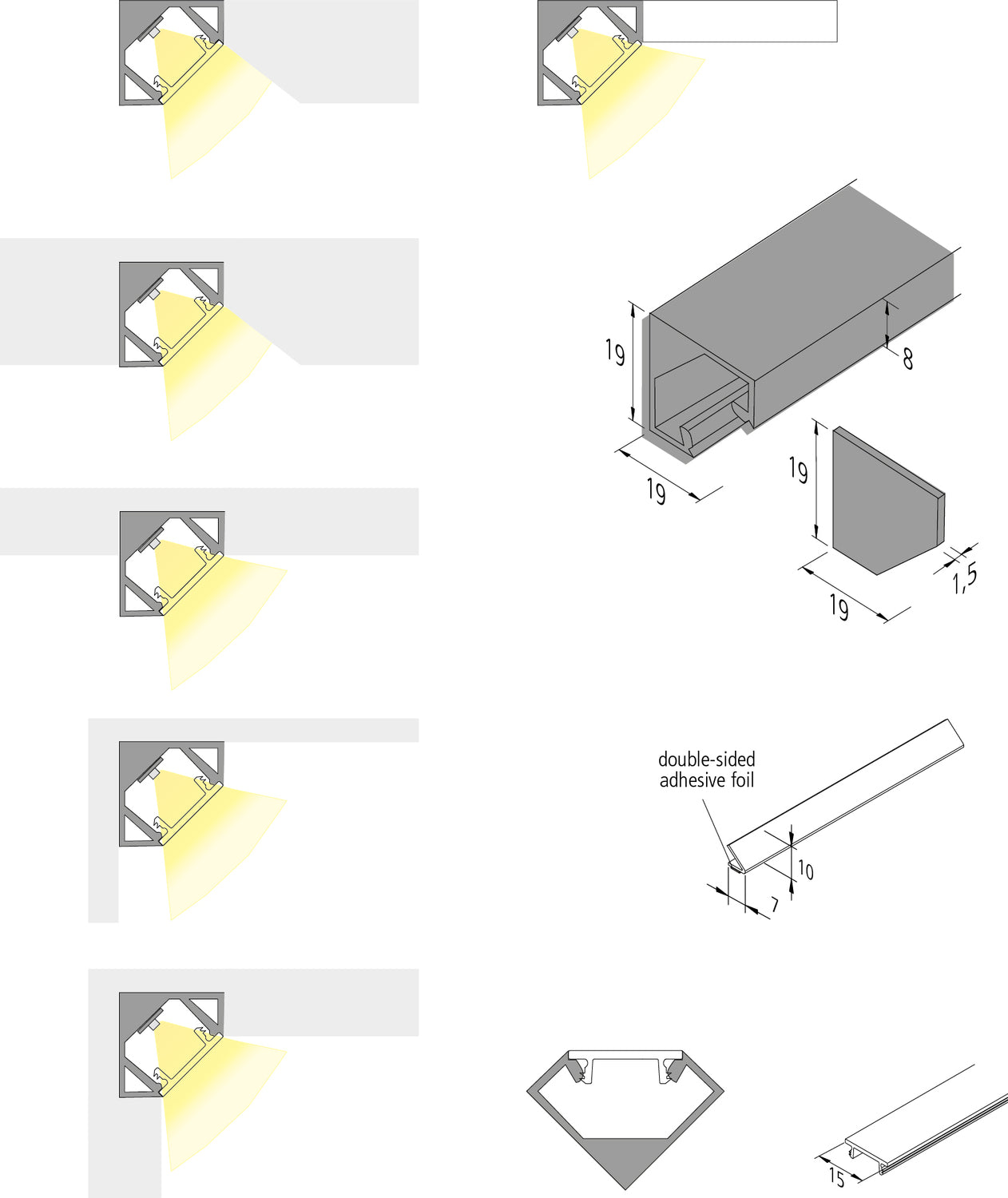 Eindkapjes 19mm hoekprofiel