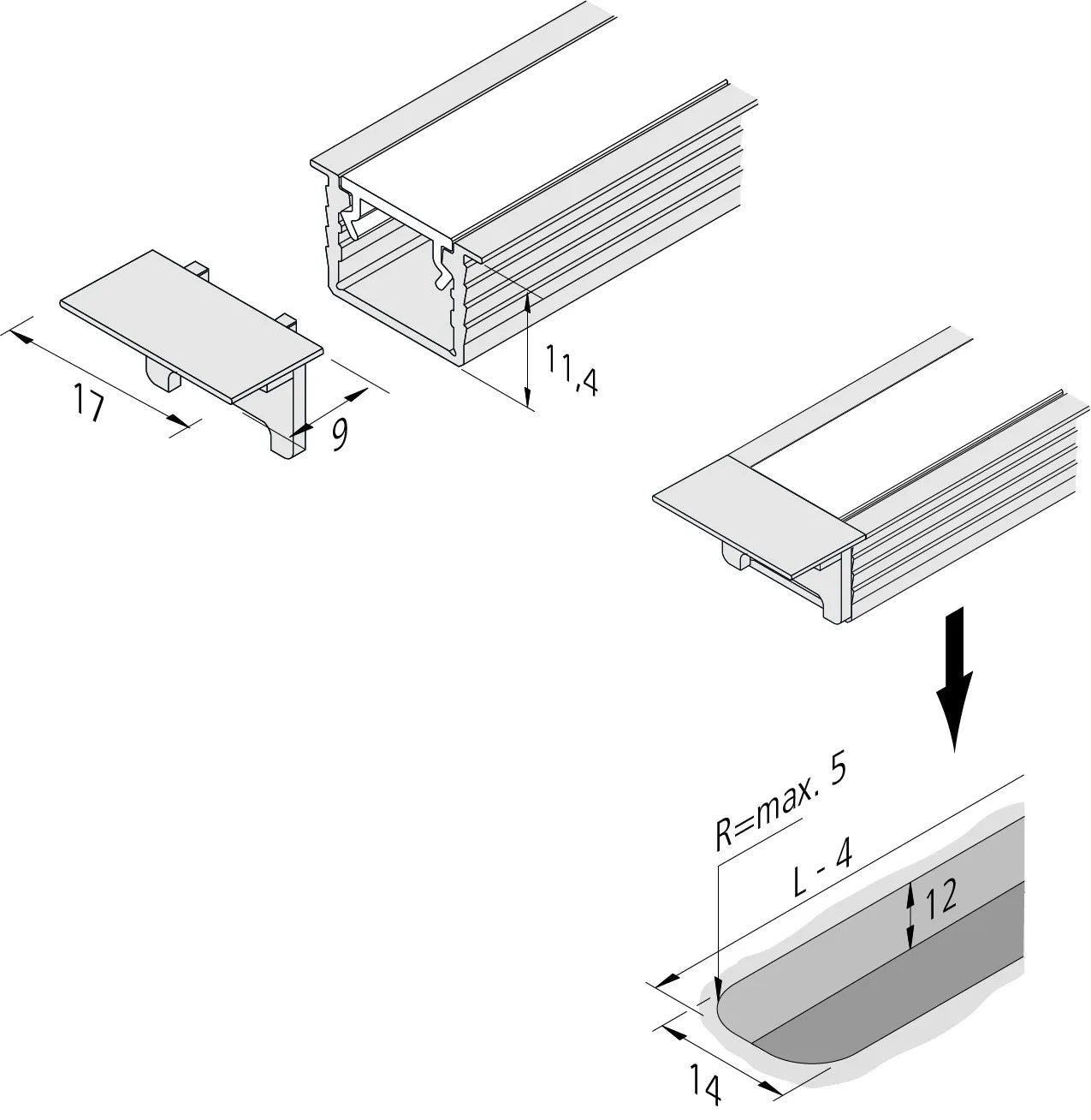 11/14 afdekprofiel voor 17/12 rol 6m